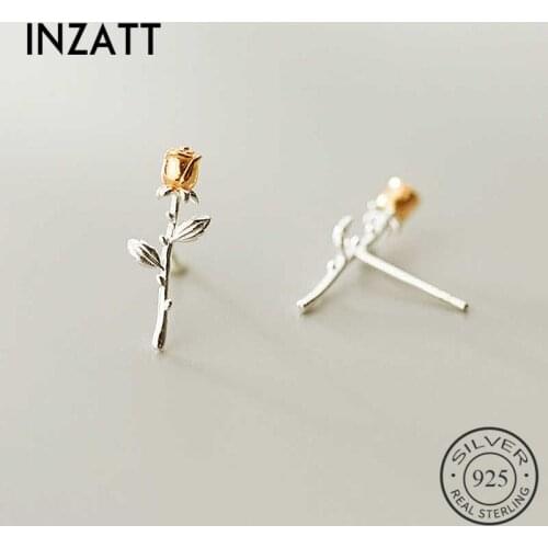 INZATT Real 925 Sterling Silver Plant Rose Flower Stud Earrings For Fashion Women Cute Fine Jewelry Minimalist Accessories Gift