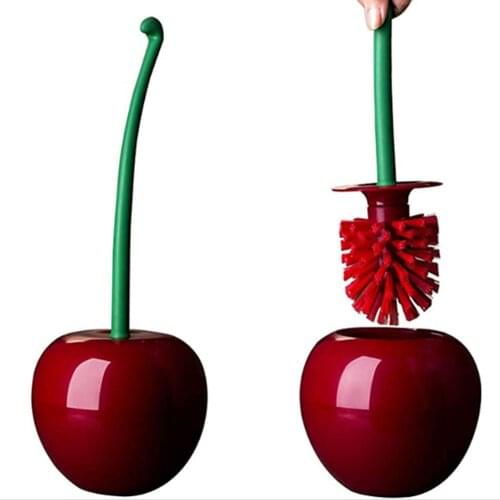 Toilet Brush And Plunger Set New Cherry Shape Lavatory Round Head Cleaner Holder Bin For Washroom Bathroom Clean Accessories