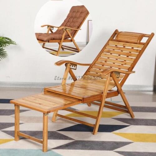 Recliner folding lunch break chair solid wood backrest lazy leisure siesta chair home balcony adjustment beach bamboo sandy chai