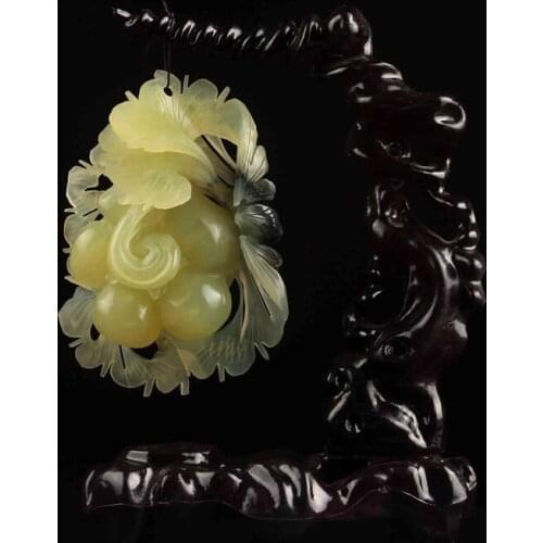 Antique Chinese natural green jade carved / sculpture 2,wonderful design,Hand-carved,best adornment&collection,free shipping