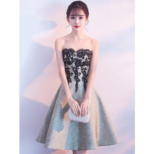 Evening Dresses 2019 New Womens Short Elegant Slim Dresses Annual Meeting Dresses Sleeveless A-line Appliques Flower