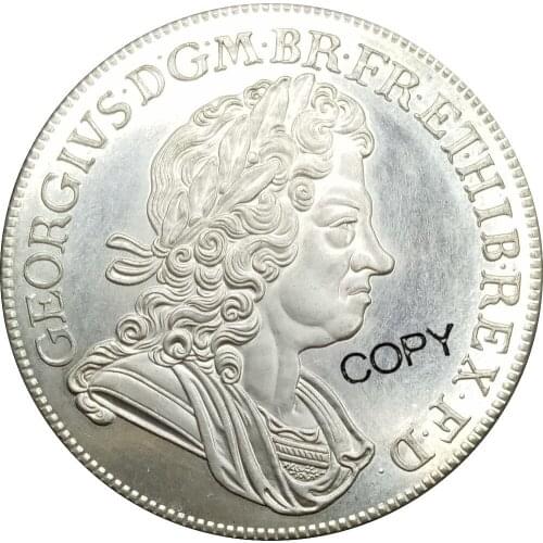 Great Britain George I 1 Crown 1718 Brass Silver Plated Plain Edeg Copy Coin Commemorative COINS