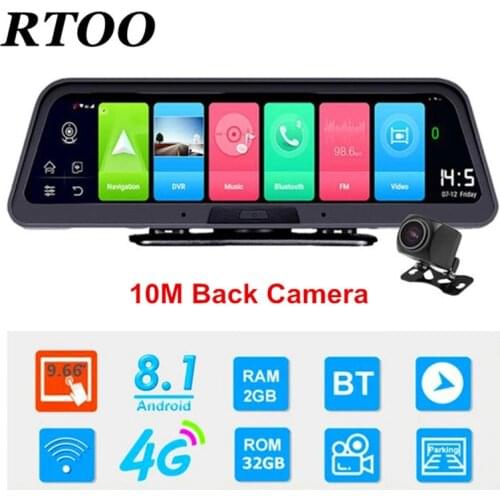 4G ADAS Car Dashcam Android 8.1 WiFi DVR Camera FHD 1080P Dual Lens Auto Dash Cam Navigator GPS Parking Monitor Dashboard Mirror