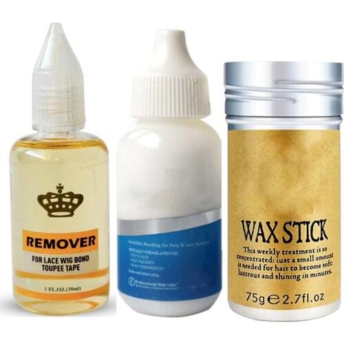 Waterproof Lace Wig Glue Adhesive Hair System Glue and Moisturizing Hair Finishing Wax Stick and Remover for Lace Wig Gel