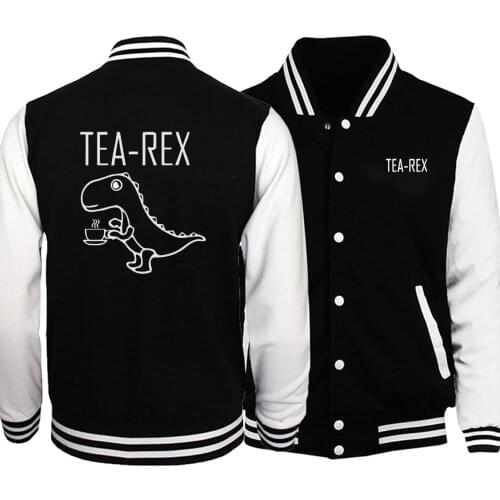 Funny Tea Rex Baseball Men Jackets Joke Pun Jurassic Dinosaur Drink Coffee Coats Winter Autumn Fleece Warm Sportswear Streetwear
