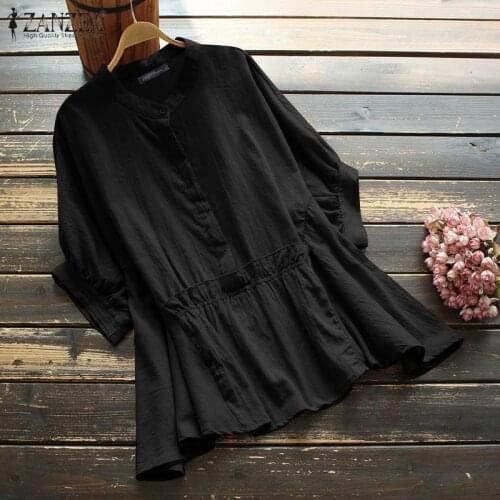 ZANZEA Women Summer Blouse Casual Short Sleeve Solid Loose Blusas Vintage Blusas Work Shirt Mujer Female Tunic Tops