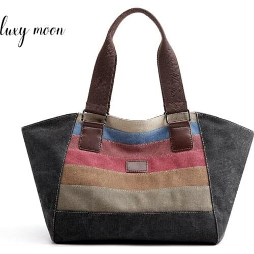 Womens Canvas Handbag Stripe Patchwork Large Capacity Fashion Shoulder Bag Luxury Designer New 2021 Female Tote Bag ZD2138