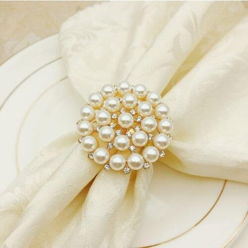 10pcs/lot Wedding pearl napkin ring alloy flower napkin buckle diamond napkin ring table desktop decorations