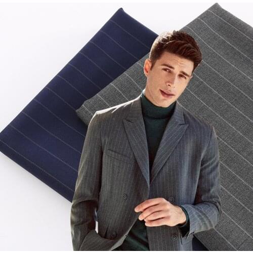 19 New Spring and Autumn Fashion Mens Striped Suit Fabric Full Wool Worsted Business Wear Wool Stock