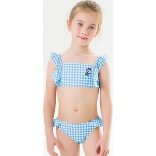 2021 Girls Plaid Swimwear Cute Two Pieces Childrens Split Swimsuit Summer Ruffle Bikini Sets Child Bathing Suit 2-14T