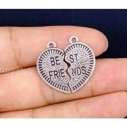 25Sets-Antique Silver / Bronze Best Friends Heart Charms Pendants, Jewelry Making 25x26mm