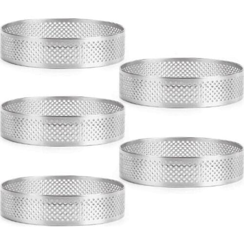 5 Pcs Circular Porous Tart Ring Bottom Tower Pie Cake Mould Baking Tools Heat-Resistant Perforated Cake Mousse Ring, 8cm
