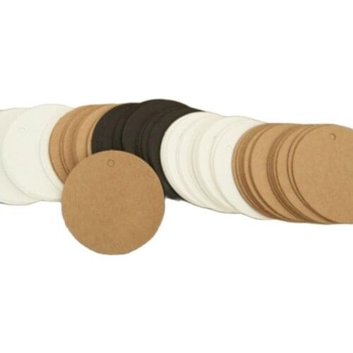 50pcs Kraft Paper Round Blank Price Tag With Holes for Flower Cosmetics Jewelry Bottle Bags Baking Packing Labels Black White