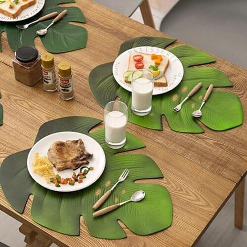 6pcs 12pcs tropical leaf placemats artificial eva monstera palm leaves, for wedding table decorations party supplies