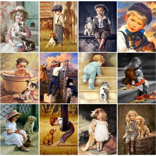 Diamond Painting Childrens Portrait Full Square Drill Diamond Embroidery Dog Picture Sell Mosaic Of Rhinestone Home Decor Gift