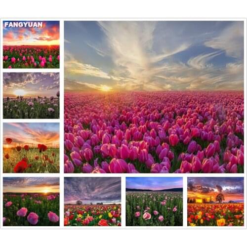 Diy Diamond Painting Sunset Scenery Flowers Kits Diamond Embroidery Landscape Cross Stitch Picture Handicraft Home Decoration