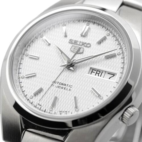 Mens automatic watch Seiko 5 SNK601K1 dial white strap steel 37mm