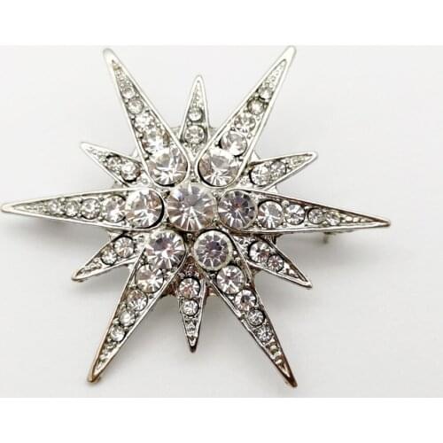 Vintage Victorian Luxury Rhinestone Starburst Star Brooches & Pins Shiny Crystal Cloak Lapel Pin Women Bouquet Jewelry