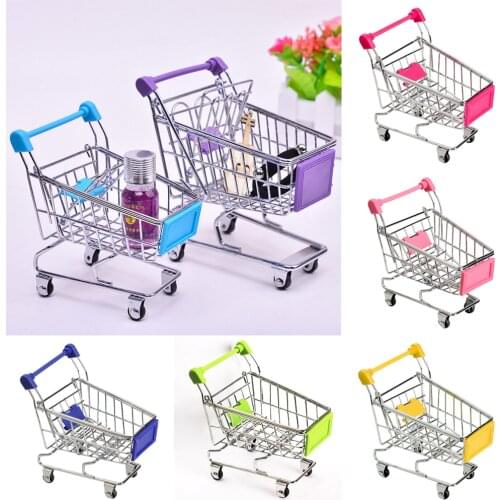 Baby Toy Supermarket Hand Trolley Mini Shopping Cart Desktop Decoration Storage Toy Gift Dollhouse Furniture Accessories