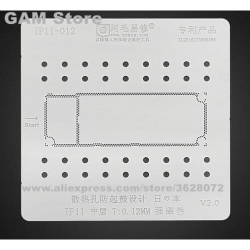 For iPhone 11 Middle Layer Board BGA Stencil Reballing Solder Ball Tin Plant Net Steel Mesh Amaoe Square Round Hole IP11-012