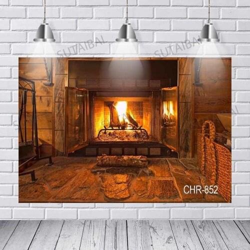 Fireplace Wood Burning Fire Blame Wallpaper Home Decor Country Pattern Photo Backgrounds Photography Backdrop Photo Studio