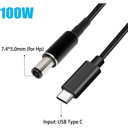 100W USB 3.1 Type C to 7.4*5.0mm Dc Power Adapter Connector Converter Laptop Charging Cable for Hp Pavilion DV3 DV4 DV5 DV6