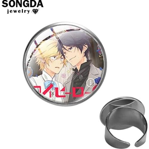 SONGDA Anime BL Hitorijime My Hero Collection Adjustable Ring Kawaii Glass Cabochon Resized Open Rings for Boys Girl Cheap Goods