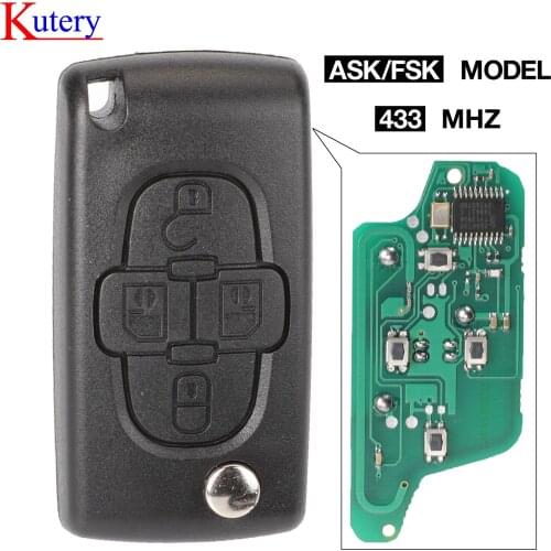 Kutery ASK/FSK 433Mhz 4 Buttons Flip Floding Remote Key Fob Control For Peugeot 1007 For Citroen C8 VA2/HU82 Blade CE0523