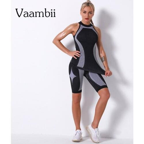 Summer Womens Stripe Tracksuit 2 Pieces Sports Set Shorts Sport Suits 2021 Vests Suit Seamless Woman Clothes Knitted Outfit