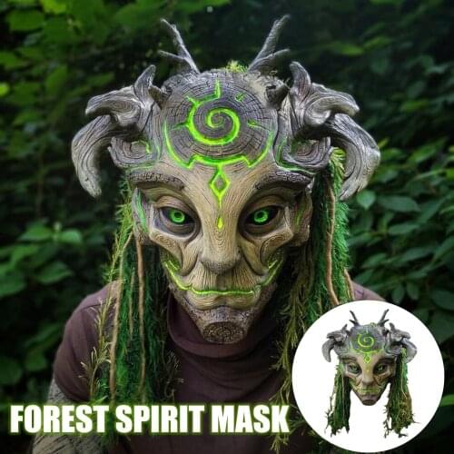Cosplay Mascaras Halloween 2021 New Forest Spirit Mask Helmet Realistic Face Costumes LED Light Up Mask Funny Unisex Adults
