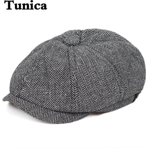 Mens beret herringbone cap autumn and winter hats autumn and winter warm newsboy beret caps tweed British style octagonal hats