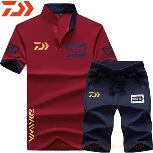 DAIWA 2021 New Tracksuit Men Fishing Sets Summer 2 Pieces Sportswear Gym Sport Shorts Casual Letter Printing Polo Sweat Suits