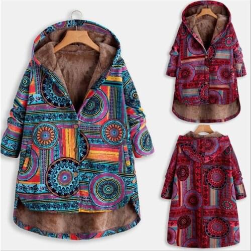 2021Europe and America autumn and winter new plus size womens clothing retro cotton and linen hooded warm plush cotton coat