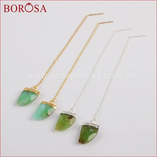 BOROSA NEW Horn Gold Color Australia Stone Faceted Threader Earrings, Fashion Natural Stone Druzy Dangle Earrings G1347 S1347