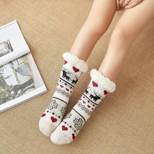 Autumn and Winter Classic Cartoon Thickening and Velvet Household Non-slip Middle Socks Women