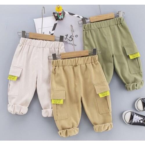 Lunoakvo Autumn New Childrens Trousers Wholesale 1-4 Years Baby Leisure Overalls Boys pants Solid Color Kids Clothes