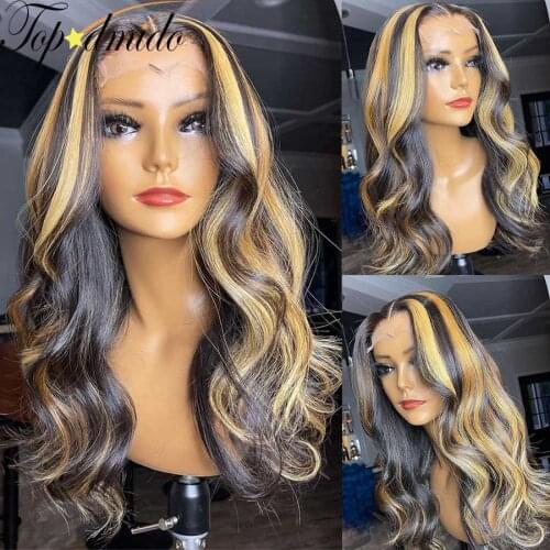 Topodmido 13x6 Highlight Honey Blonde Color Lace Front Wigs with Baby Hair Brazilian Remy Hair Lace Front Human Hair Wigs