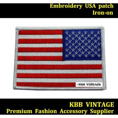 10p American Flag Embroidered Iron-on US Motor Vest Patch White Right