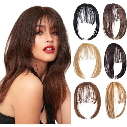 SHANGZI False Bangs Synthetic hair Bangs Hair Extension Fake Fringe Natural hair clip on bangs Light Brown HighTemperature wigs