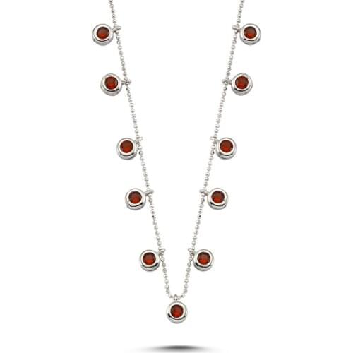 Silverlina Silver Garnet Zircon Cubic Zirconia Dangle Necklace