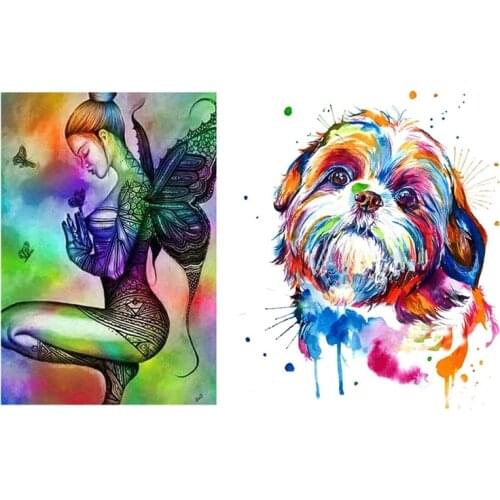 Butterfly Fairy, Art Craft Cross Stitch (Without Picture Frame, Full Drill and Drill) & "Shih Tzu Dog"Watercolor Diy