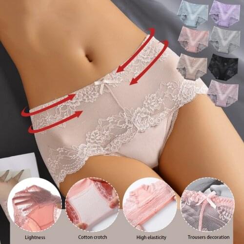 Floral Lace Panties for Women Plus Size Sexy Lingerie Briefs Transparent Female Underwear Breathable Panty High-Waist Intimates