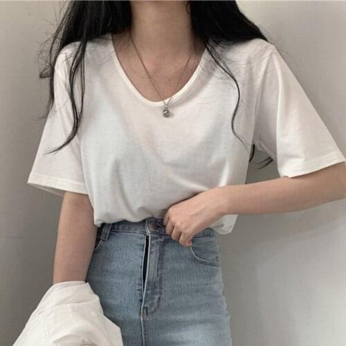 2021 Summer New Short-sleeved T-shirt Womens Solid Color Bottoming Shirt Loose All-match T-shirt Top Tide
