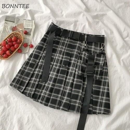Pleated Skirts Women High Waist Plaid Harajuku Mini Pockets Casual Plus Size Leisure All-match Vintage Students Streetwear Retro