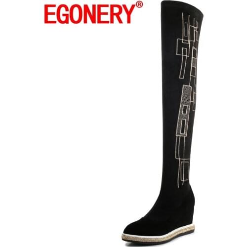 EGONERY Women winter New Style High boots Suede Mature Good Qualtiy Fashion Leisure Shoes Comfortable Concise Solid color