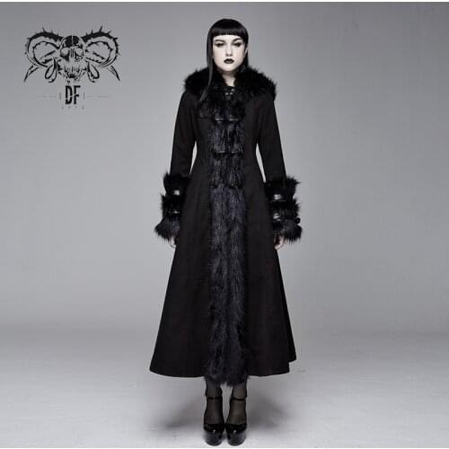 Devil Fashion Womens Gothic Witch Cap Long Coat Victorian Gorgeous Fashion Removable Fur Hat Collar Wool Gown Jacket