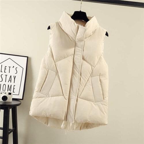 Women Vest Winter Jacket Stand Collar Coat Warm Casual Down Cotton Padded Vest Female Outerwear Black Sleeveless Waistcoat C7612