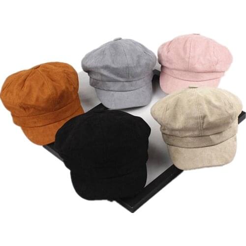 2019 winter Warm solid Octagonal Hats for women and girl Berets Painter hat Beanie cap 01