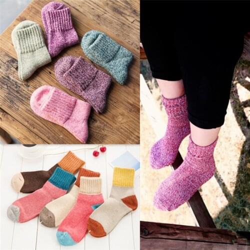 1 Pairs Womens Warm Wool Socks Thick Knit Winter Cabin Cozy Crew Socks Gifts