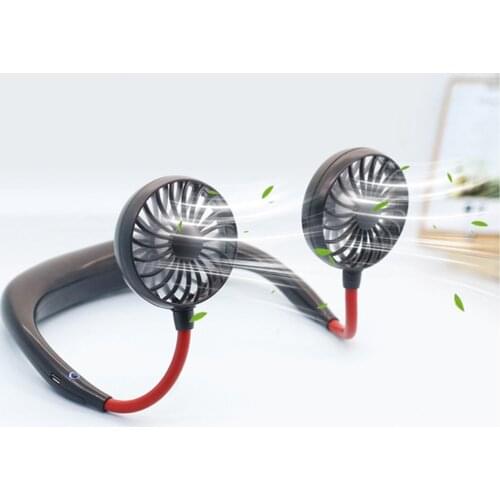 1PCs Portable Fans Hand Free Neckband Fans With USB Rechargeable 1200mA Battery Operated Dual Wind Head 3 Speed Adjustable Fan